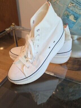 Madden Girl White High-Top Platform Sneakers with Black Trim